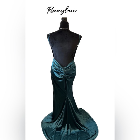 LOVE&LEMONADE Backless Ruched Split Thigh Satin Cami Dress - Picture 1 of 6